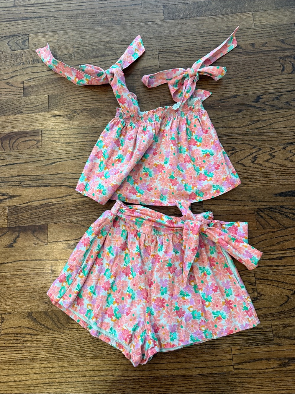 Something Navy Pink Floral High-Waist Tie-Shoulder Shorts Set